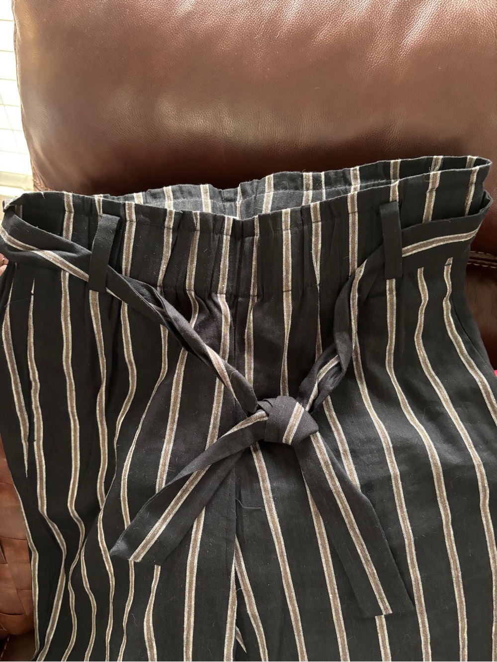 J. Jill Black and Cream Striped Paperbag Waist Cropped Pants